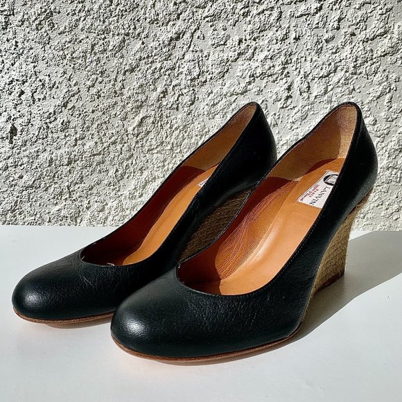 Lanvin Paris black leather pumps with wedge jute heels - Picture 3 of 6